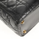 Christian Dior Canage Lady Dior Hand Bag Lamb Skin 2way Black Gold Auth 148689V-15