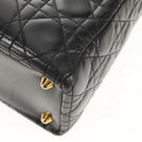 Christian Dior Canage Lady Dior Hand Bag Lamb Skin 2way Black Gold Auth 148689V-16