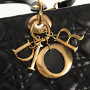 Christian Dior Canage Lady Dior Hand Bag Lamb Skin 2way Black Gold Auth 148689V-20