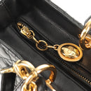 Christian Dior Canage Lady Dior Hand Bag Lamb Skin 2way Black Gold Auth 148689V-21