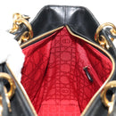 Christian Dior Canage Lady Dior Hand Bag Lamb Skin 2way Black Gold Auth 148689V-22