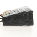 Christian Dior Canage Lady Dior Hand Bag Lamb Skin 2way Black Gold Auth 148689V-4