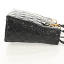 Christian Dior Canage Lady Dior Hand Bag Lamb Skin 2way Black Gold Auth 148689V-4