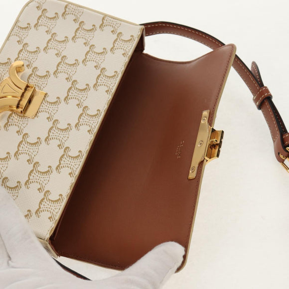 CELINE Triomphe Mini Semi Shoulder Bag PVC Brown White Auth 148690SM