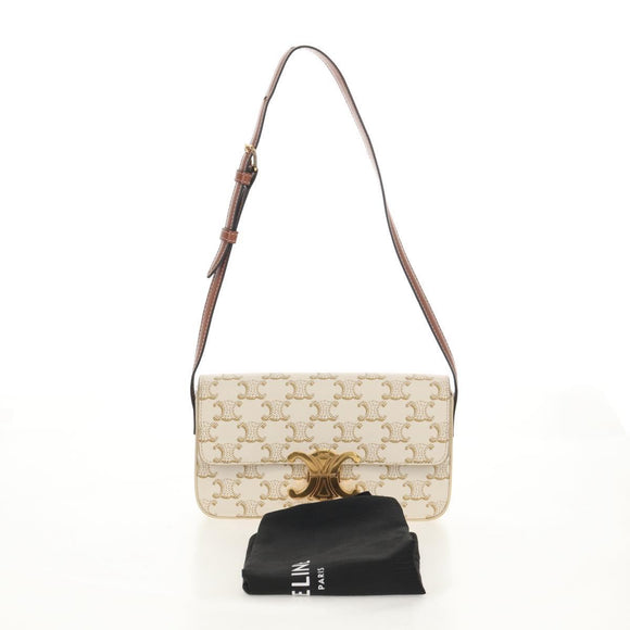 CELINE Triomphe Mini Semi Shoulder Bag PVC Brown White Auth 148690SM