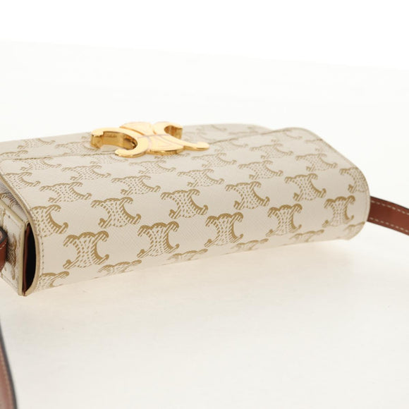 CELINE Triomphe Mini Semi Shoulder Bag PVC Brown White Auth 148690SM