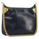 Old GUCCI Chain Shoulder Bag Leather Black Gold Auth 148693-1