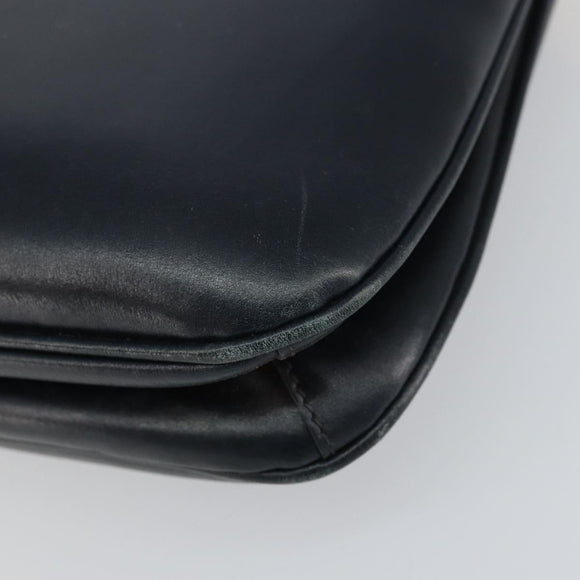 Old GUCCI Chain Shoulder Bag Leather Black Gold Auth 148693