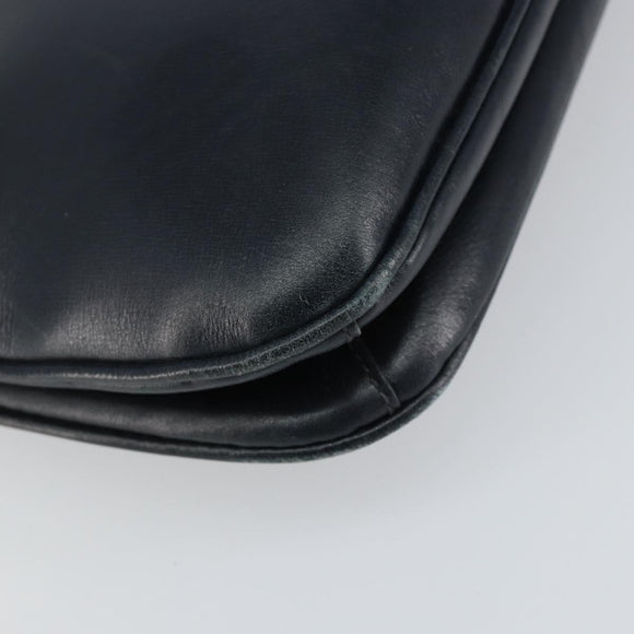 Old GUCCI Chain Shoulder Bag Leather Black Gold Auth 148693