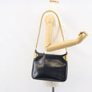 Old GUCCI Chain Shoulder Bag Leather Black Gold Auth 148693-20