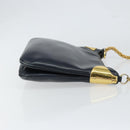 Old GUCCI Chain Shoulder Bag Leather Black Gold Auth 148693-4