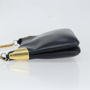 Old GUCCI Chain Shoulder Bag Leather Black Gold Auth 148693-4