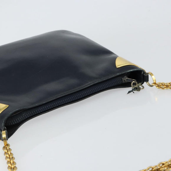 Old GUCCI Chain Shoulder Bag Leather Black Gold Auth 148693