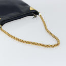 Old GUCCI Chain Shoulder Bag Leather Black Gold Auth 148693-7