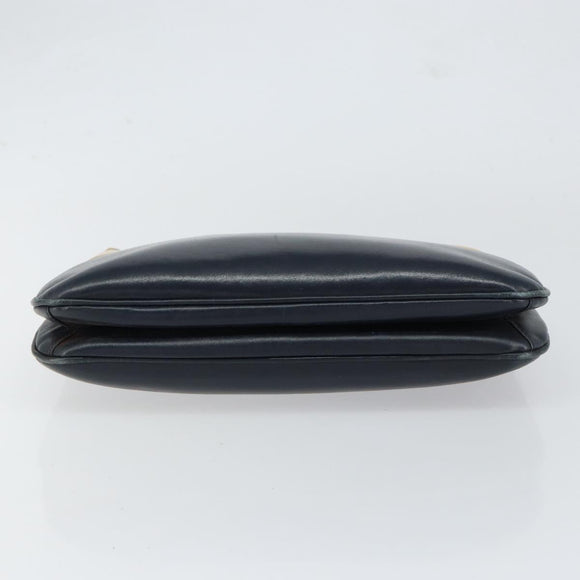 Old GUCCI Chain Shoulder Bag Leather Black Gold Auth 148693