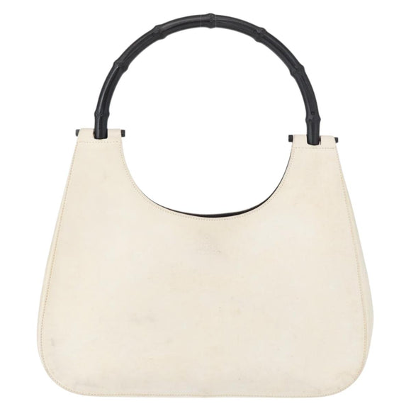 GUCCI Bamboo Shoulder Bag Leather White Silver 001 3739 Auth 148696