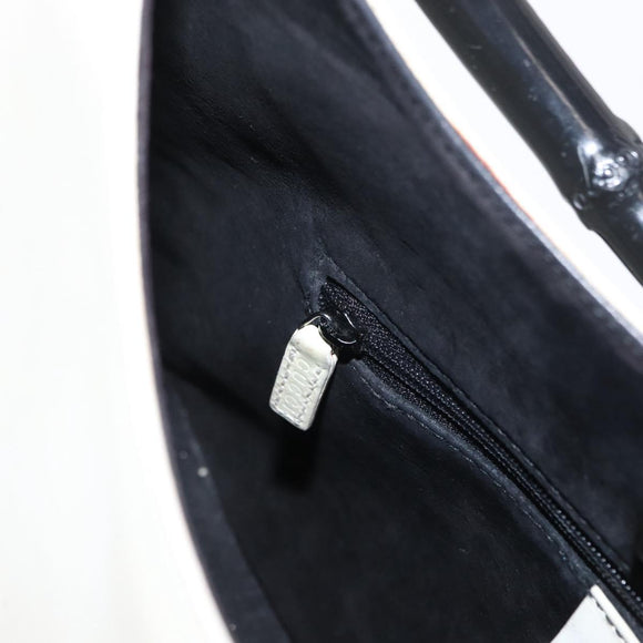 GUCCI Bamboo Shoulder Bag Leather White Silver 001 3739 Auth 148696