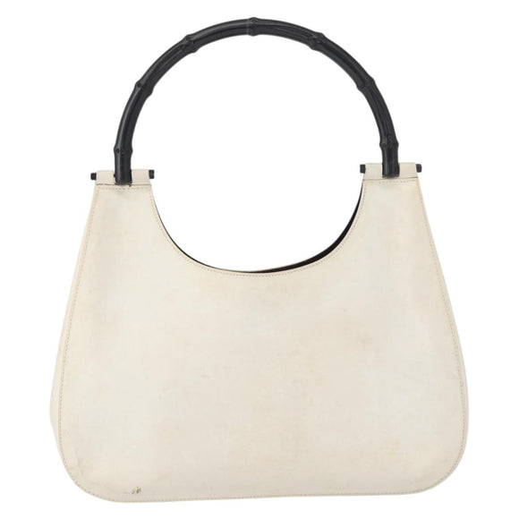 GUCCI Bamboo Shoulder Bag Leather White Silver 001 3739 Auth 148696