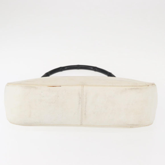 GUCCI Bamboo Shoulder Bag Leather White Silver 001 3739 Auth 148696