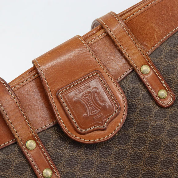 CELINE Macadam Canvas Shoulder Bag PVC Leather Brown Gold Auth 148697