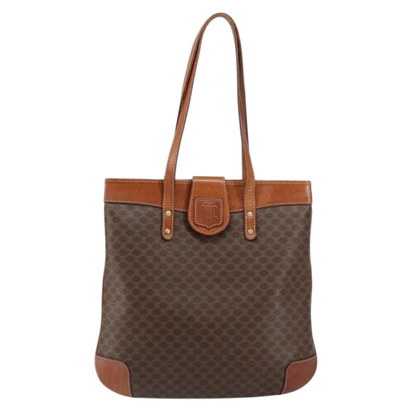 CELINE Macadam Canvas Shoulder Bag PVC Leather Brown Gold Auth 148697