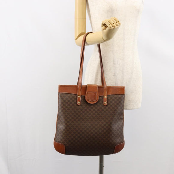 CELINE Macadam Canvas Shoulder Bag PVC Leather Brown Gold Auth 148697