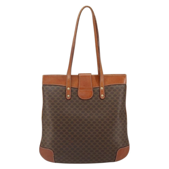 CELINE Macadam Canvas Shoulder Bag PVC Leather Brown Gold Auth 148697