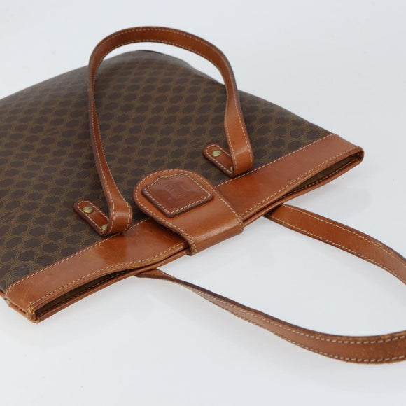 CELINE Macadam Canvas Shoulder Bag PVC Leather Brown Gold Auth 148697