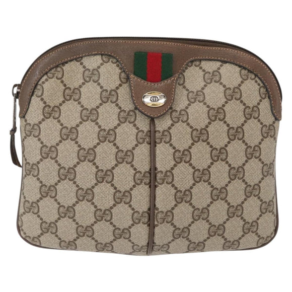 GUCCI GG Supreme Web Sherry Line Bag PVC Beige Gold 904 02 047 Auth 148699