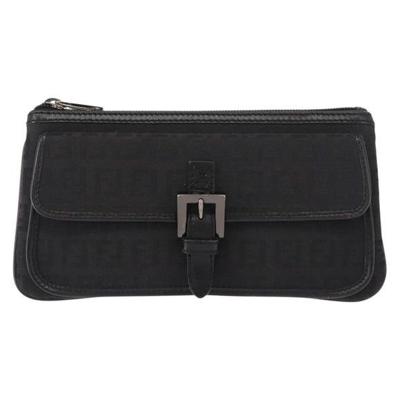 FENDI Zucchino Canvas Pouch Black Silver Auth 148781V