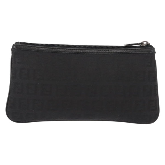 FENDI Zucchino Canvas Pouch Black Silver Auth 148781V