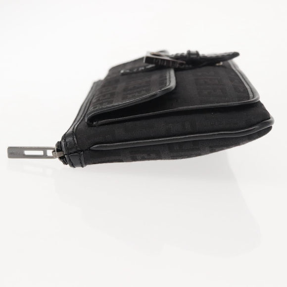 FENDI Zucchino Canvas Pouch Black Silver Auth 148781V