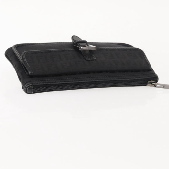 FENDI Zucchino Canvas Pouch Black Silver Auth 148781V