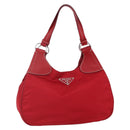 PRADA Shoulder Bag Nylon Leather Red Silver Auth 148785V-1