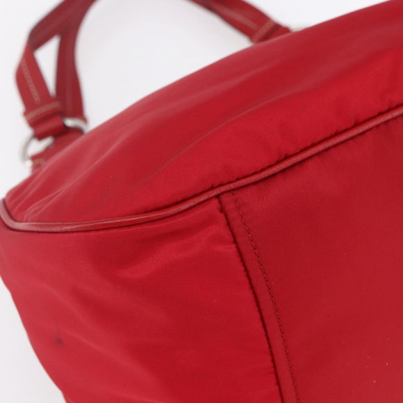 PRADA Shoulder Bag Nylon Leather Red Silver Auth 148785V
