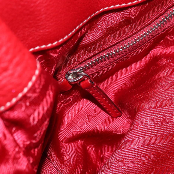 PRADA Shoulder Bag Nylon Leather Red Silver Auth 148785V