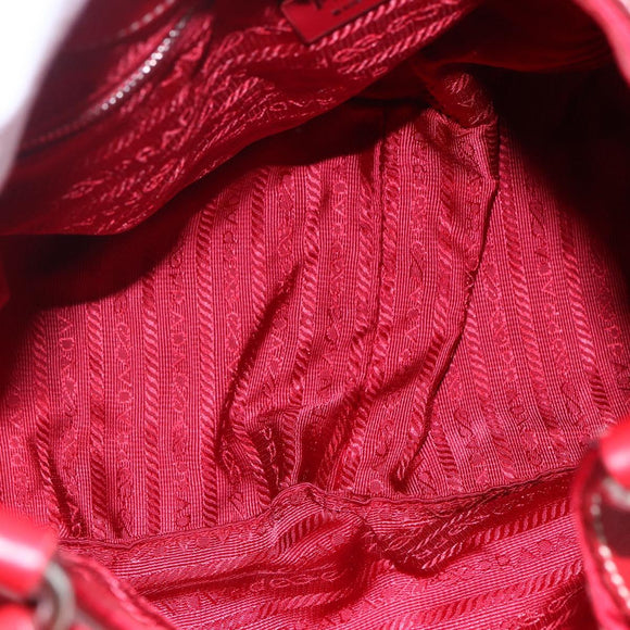 PRADA Shoulder Bag Nylon Leather Red Silver Auth 148785V