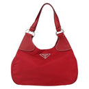 PRADA Shoulder Bag Nylon Leather Red Silver Auth 148785V-13