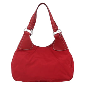 PRADA Shoulder Bag Nylon Leather Red Silver Auth 148785V - 0