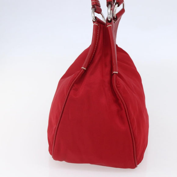 PRADA Shoulder Bag Nylon Leather Red Silver Auth 148785V