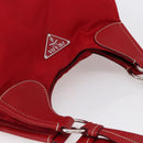PRADA Shoulder Bag Nylon Leather Red Silver Auth 148785V-6