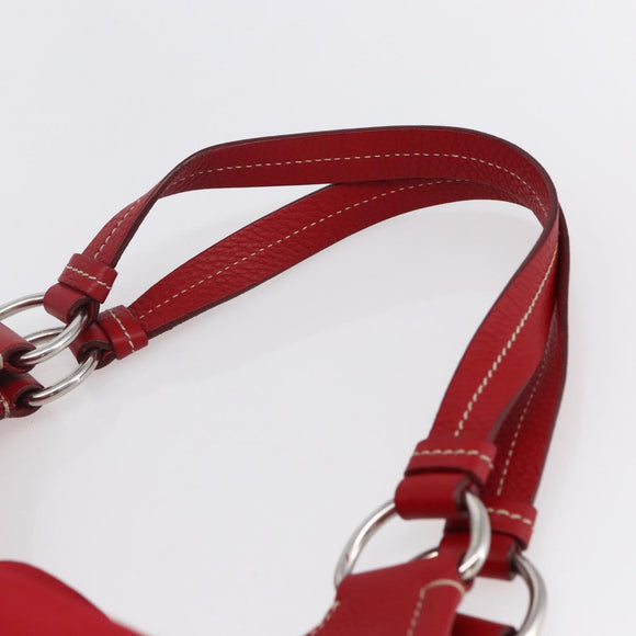 PRADA Shoulder Bag Nylon Leather Red Silver Auth 148785V