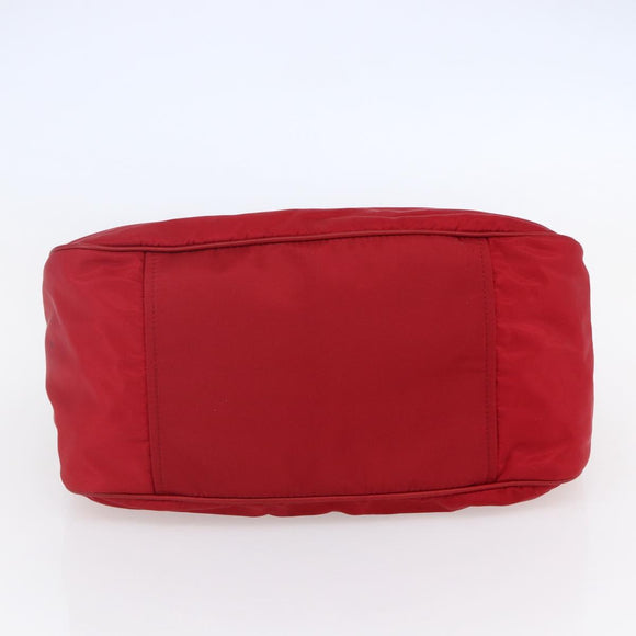 PRADA Shoulder Bag Nylon Leather Red Silver Auth 148785V