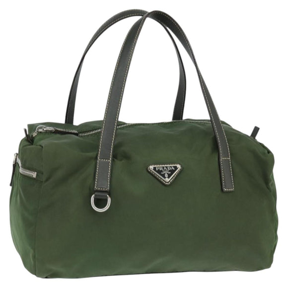 PRADA Shoulder Bag Nylon Khaki Silver Auth 148791