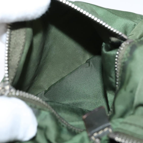 PRADA Shoulder Bag Nylon Khaki Silver Auth 148791