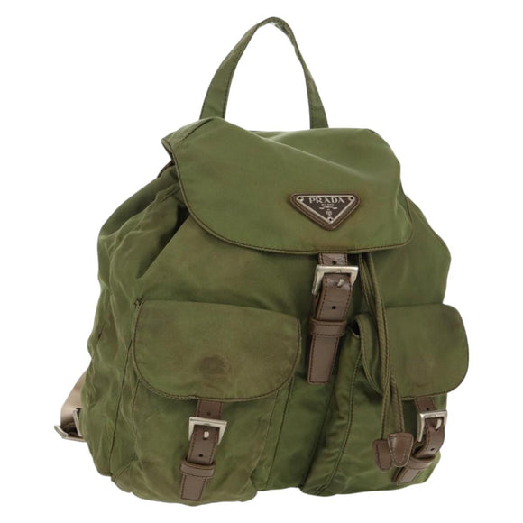 PRADA Backpack Nylon Khaki Silver Auth 148793