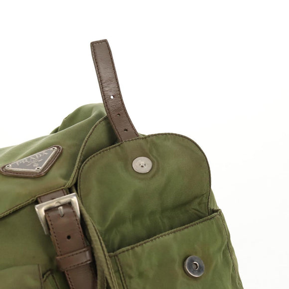 PRADA Backpack Nylon Khaki Silver Auth 148793