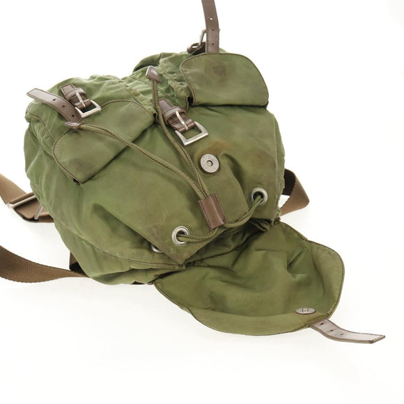 PRADA Backpack Nylon Khaki Silver Auth 148793