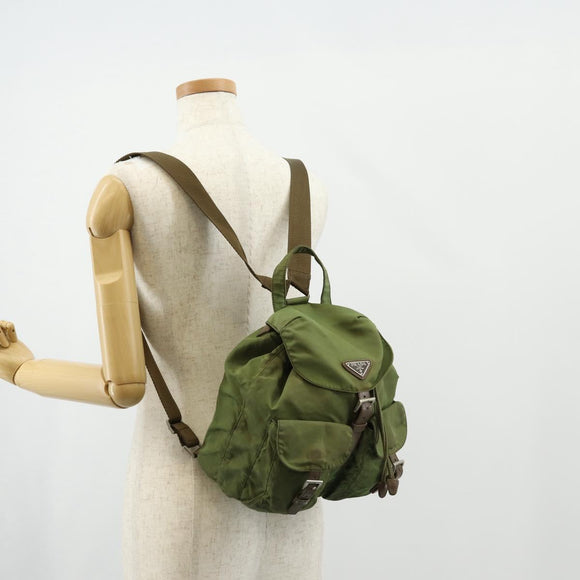 PRADA Backpack Nylon Khaki Silver Auth 148793