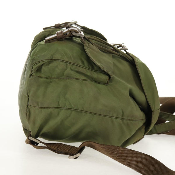 PRADA Backpack Nylon Khaki Silver Auth 148793
